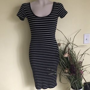 Forever 21 black and white striped bodycon dress